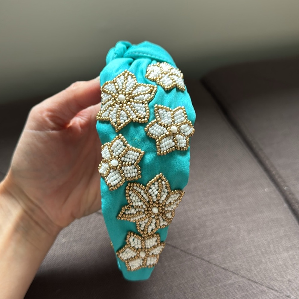 Teal Seed Bead Topknot Headband - Picture 4 of 5